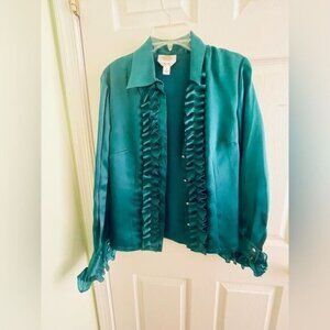 Talbots Silk blouse - Size 8 - Women’s - Romantic - Blue Teal Long Sleeve Blouse